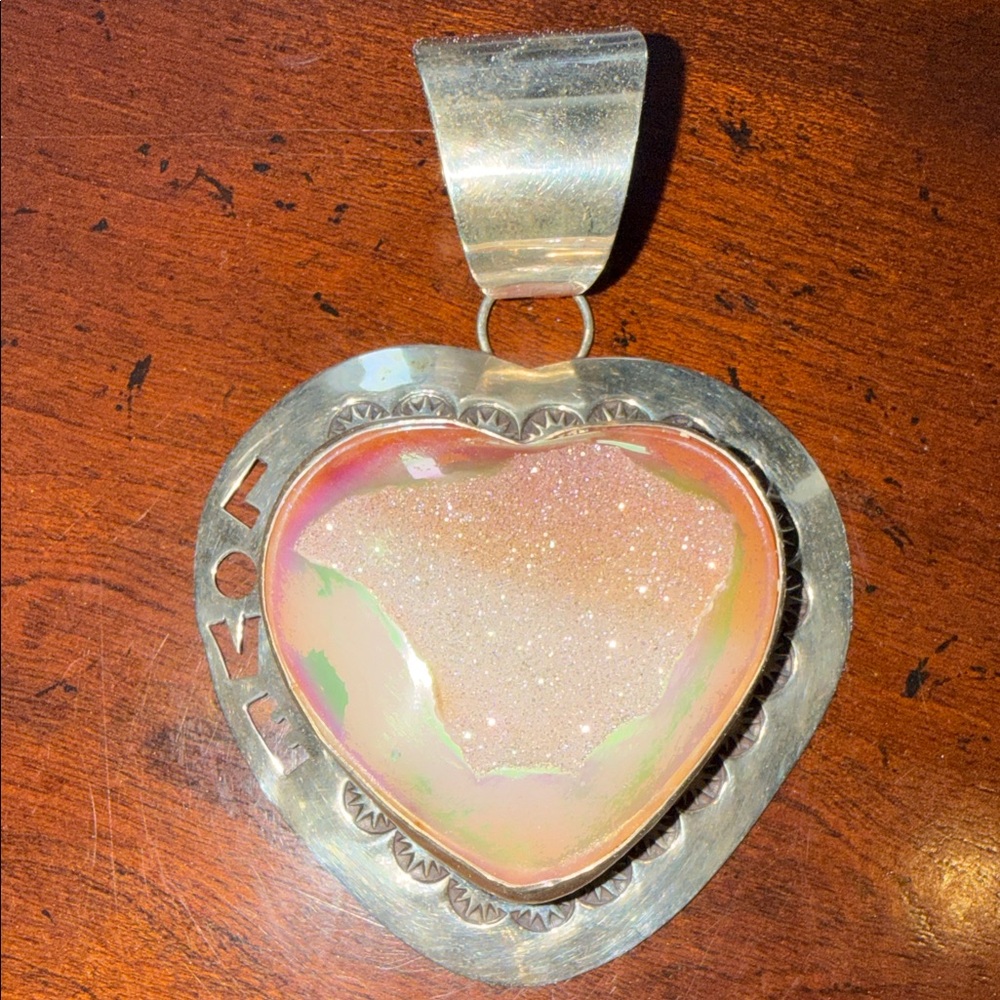 DruzyPink Quartz Sterling Silver Heart Pendant